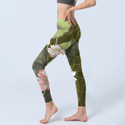 Buddha Stones Lotus Print Gym Leggings Women's Yoga Pants Leggings BS 2