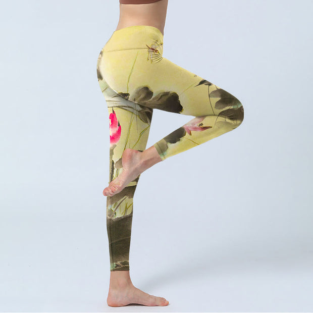 Buddha Stones Pink Blooming And Unbloomed Lotus Print Gym Leggings Women's Yoga Pants - image 4