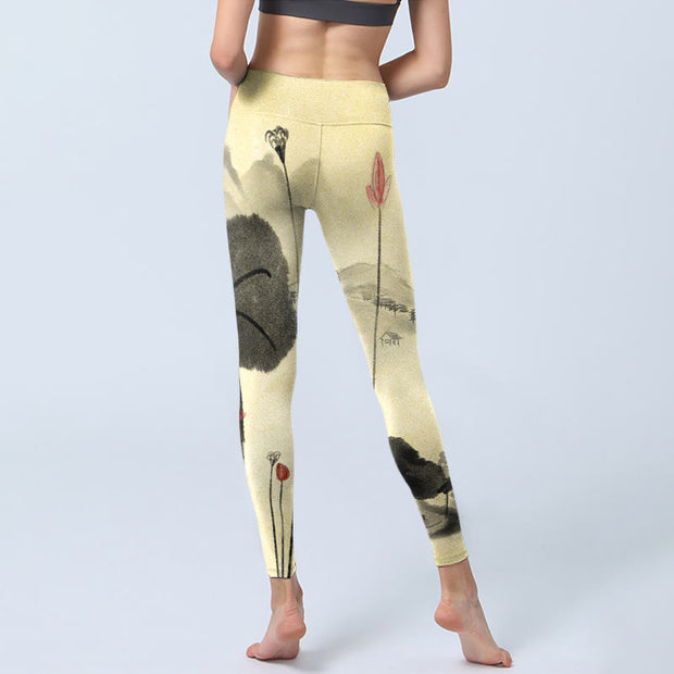 Buddha Stones Lotus Mountains House Print Gym Leggings Women's Yoga Pants - image 7