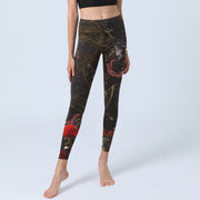 Buddha Stones Red Roses Print Gym Leggings Women's Yoga Pants - image 6