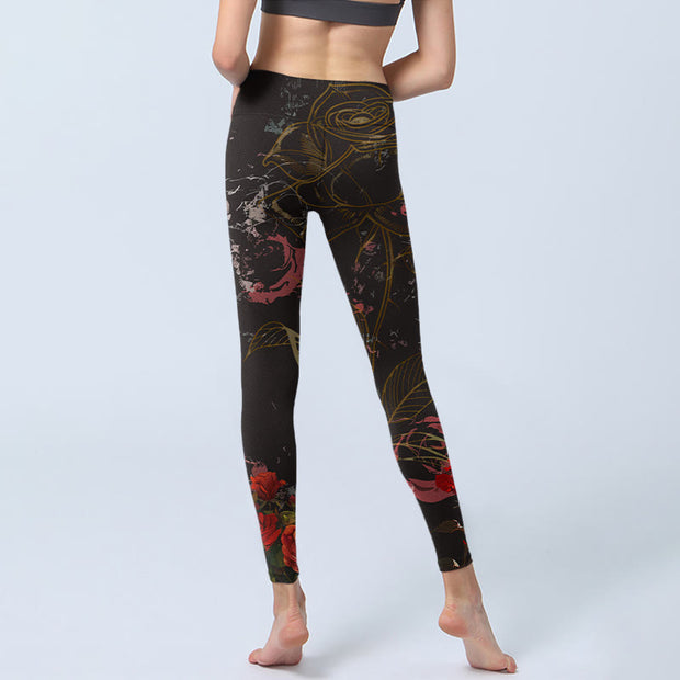 Buddha Stones Red Roses Print Gym Leggings Women's Yoga Pants - image 7
