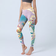 Buddha Stones Purple Dragon Auspicious Clouds Print Gym Leggings Women's Yoga Pants - Plum - US18，UK/AU22，EU50 (4XL) - image 1