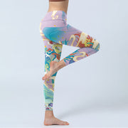 Buddha Stones Purple Dragon Auspicious Clouds Print Gym Leggings Women's Yoga Pants Leggings BS 3