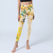 Buddha Stones Yellow Osmanthus Fragrans Rapeseed Print Gym Leggings Women's Yoga Pants - image 6
