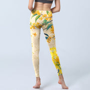 Buddha Stones Yellow Osmanthus Fragrans Rapeseed Print Gym Leggings Women's Yoga Pants - image 7