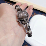 Buddha Stones Natural Silver Sheen Obsidian Nine-Tailed Fox Communication Bracelet Bracelet BS 2