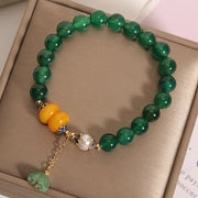 Buddha Stones Green Agate Amber Pearl Lotus Pod Support Bracelet Bracelet BS 1