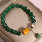 Buddha Stones Green Agate Amber Pearl Lotus Pod Support Bracelet Bracelet BS 3