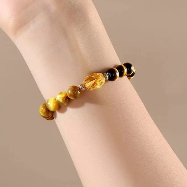 Buddha Stones Natural Yellow Black Tiger Eye Citrine Strength Bracelet Bracelet BS 5