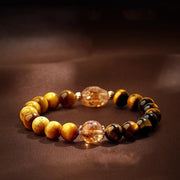 Buddha Stones Natural Yellow Black Tiger Eye Citrine Strength Bracelet