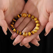 Buddha Stones Natural Yellow Black Tiger Eye Citrine Strength Bracelet Bracelet BS 11