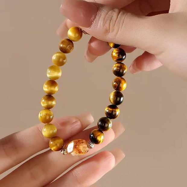 Buddha Stones Natural Yellow Black Tiger Eye Citrine Strength Bracelet Bracelet BS 6