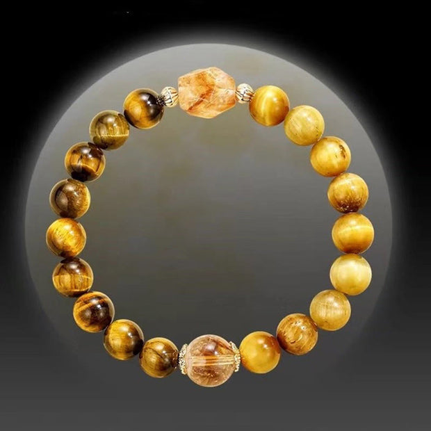 Buddha Stones Natural Yellow Black Tiger Eye Citrine Strength Bracelet Bracelet BS 12