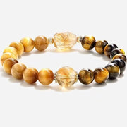 Buddha Stones Natural Yellow Black Tiger Eye Citrine Strength Bracelet Bracelet BS 13