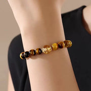 Buddha Stones Natural Yellow Black Tiger Eye Citrine Strength Bracelet Bracelet BS 9