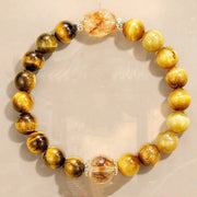 Buddha Stones Natural Yellow Black Tiger Eye Citrine Strength Bracelet