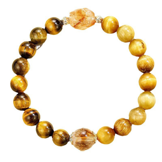 Buddha Stones Natural Yellow Black Tiger Eye Citrine Strength Bracelet Bracelet BS 14