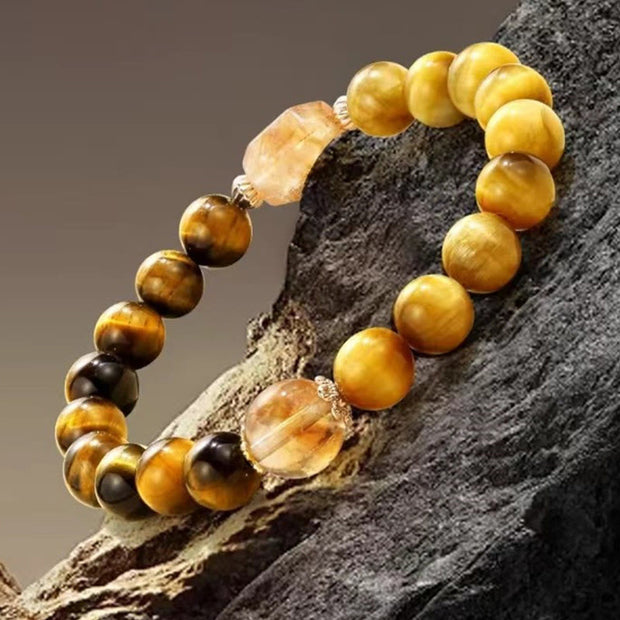 Buddha Stones Natural Yellow Black Tiger Eye Citrine Strength Bracelet Bracelet BS 1