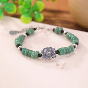 Buddha Stones 925 Sterling Silver Natural Jade Lotus Luck Peace And Joy Bracelet Bracelet BS 1