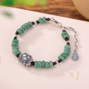 Buddha Stones 925 Sterling Silver Natural Jade Lotus Luck Peace And Joy Bracelet Bracelet BS Jade(Wrist Circumference: 15-22cm)