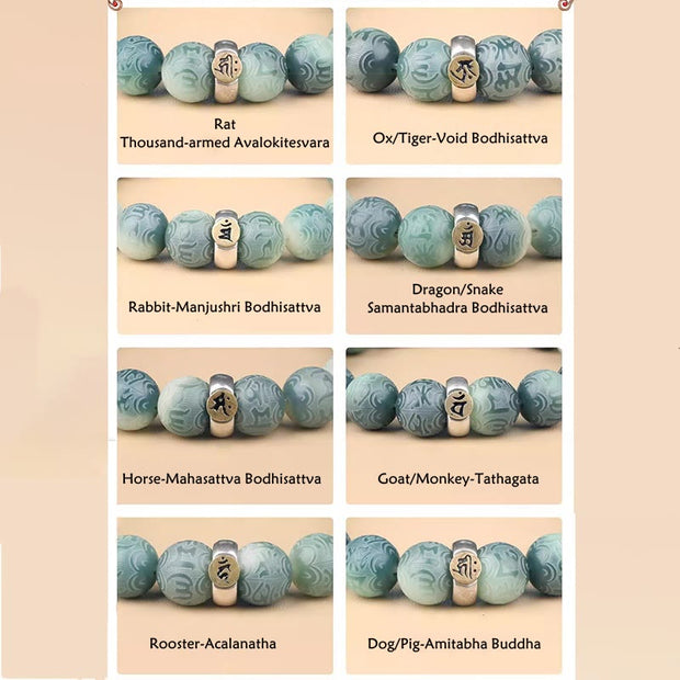 FREE Today: Peace Harmony Chinese Zodiac Natal Buddha Bodhi Seed Om Mani Padme Hum Engraved Bracelet