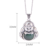 Buddha Stones 999 Sterling Silver Laughing Buddha Cyan Jade Lotus Success Necklace Chain Pendant Necklaces & Pendants BS 5