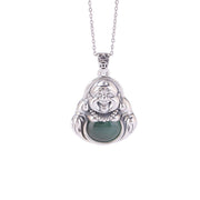 Buddha Stones 999 Sterling Silver Laughing Buddha Cyan Jade Lotus Success Necklace Chain Pendant Necklaces & Pendants BS 6