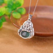 Buddha Stones 999 Sterling Silver Laughing Buddha Cyan Jade Lotus Success Necklace Chain Pendant Necklaces & Pendants BS Cyan Jade(Success♥Healing)