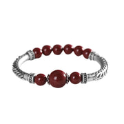 Buddha Stones 999 Sterling Silver Cinnabar Wheat Ears Blessing Bracelet Bangle