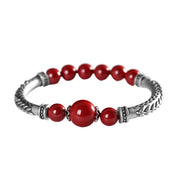 Buddha Stones 999 Sterling Silver Cinnabar Wheat Ears Blessing Bracelet Bangle Bracelet Bangle BS 6