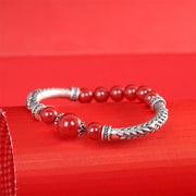 Buddha Stones 999 Sterling Silver Cinnabar Wheat Ears Blessing Bracelet Bangle Bracelet Bangle BS 4