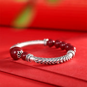 Buddha Stones 999 Sterling Silver Cinnabar Wheat Ears Blessing Bracelet Bangle Bracelet Bangle BS 10