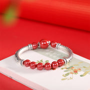 Buddha Stones 999 Sterling Silver Cinnabar Wheat Ears Blessing Bracelet Bangle Bracelet Bangle BS 2