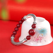 Buddha Stones 999 Sterling Silver Cinnabar Wheat Ears Blessing Bracelet Bangle