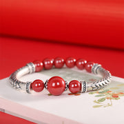 Buddha Stones 999 Sterling Silver Cinnabar Wheat Ears Blessing Bracelet Bangle