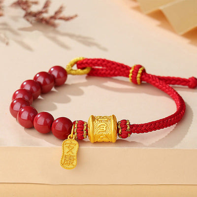 Buddha Stones 999 Sterling Silver Six True Words Om Mani Padme Hum Cinnabar Blessing String Bracelet