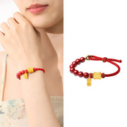 Buddha Stones 999 Sterling Silver Six True Words Om Mani Padme Hum Cinnabar Blessing String Bracelet