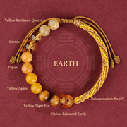 Buddha Stones Five Elements Various Crystal Agate Wealth Reincarnation Knot Braid Bracelet Bracelet BS Earth(Wrist Circumference 14-20cm)