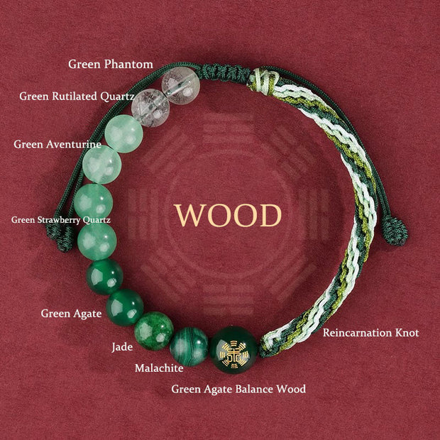 Buddha Stones Five Elements Various Crystal Agate Wealth Reincarnation Knot Braid Bracelet Bracelet BS Wood(Wrist Circumference 14-20cm)