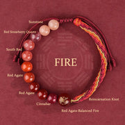 Buddha Stones Five Elements Various Crystal Agate Wealth Reincarnation Knot Braid Bracelet Bracelet BS Fire(Wrist Circumference 14-20cm)