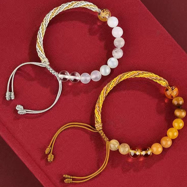 Buddha Stones Five Elements Various Crystal Agate Wealth Reincarnation Knot Braid Bracelet