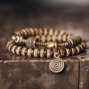 Buddha Stones Yak Bone Ebony Wood Brass Strength Bracelet