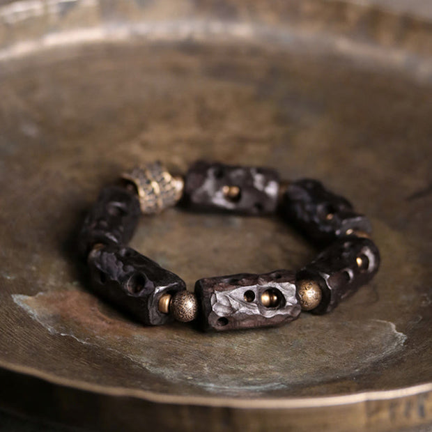 Buddha Stones Ebony Wood Copper Brass Calm Bracelet