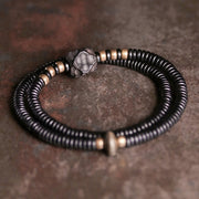 Buddha Stones Ebony Wood Copper Brass Peace Double Wrap Bracelet