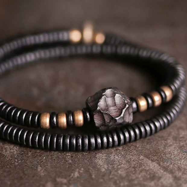 Buddha Stones Ebony Wood Copper Brass Peace Double Wrap Bracelet