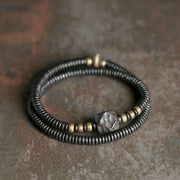 Buddha Stones Ebony Wood Copper Brass Peace Double Wrap Bracelet