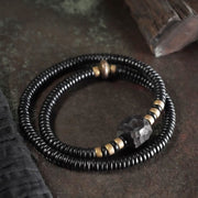 Buddha Stones Ebony Wood Copper Brass Peace Double Wrap Bracelet