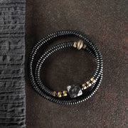 Buddha Stones Ebony Wood Copper Brass Peace Double Wrap Bracelet