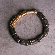 Buddha Stones Ebony Wood Copper Brass Circular Ring Peace Bracelet