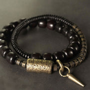 Buddha Stones Ebony Wood Copper Brass Vintage Bead Cone Double Wrap Balance Bracelet Bracelet BS 2